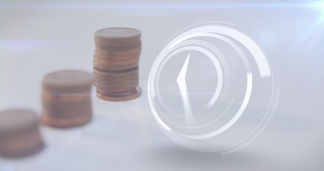 Time and Money Concept with Digital Clock Overlaying Coins
