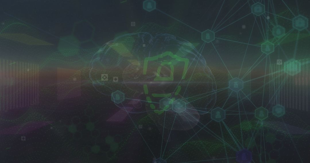 Digital Security Network with Lock Symbol in Abstract Space