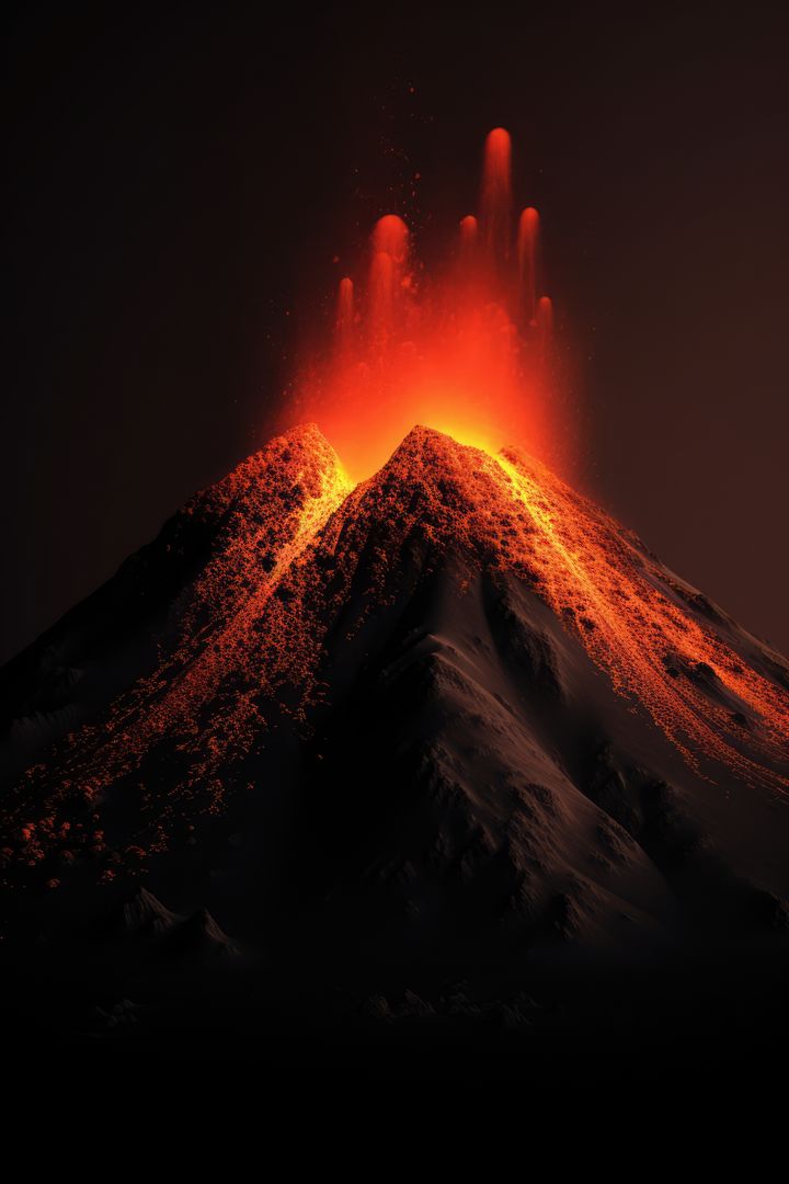 Active volcano erupting with lava at night, created using generative ai technology - Free Images, Stock Photos and Pictures on Pikwizard.com