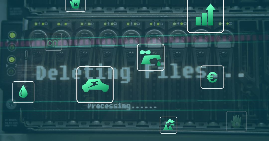 Eco Icons and Data Processing Concept over Computer Servers