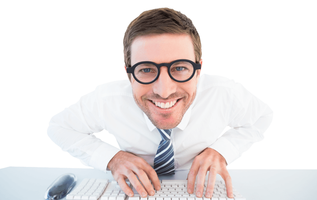 transparent image of smiling businessman typing enthusiastically - Download Free Stock Images Pikwizard.com