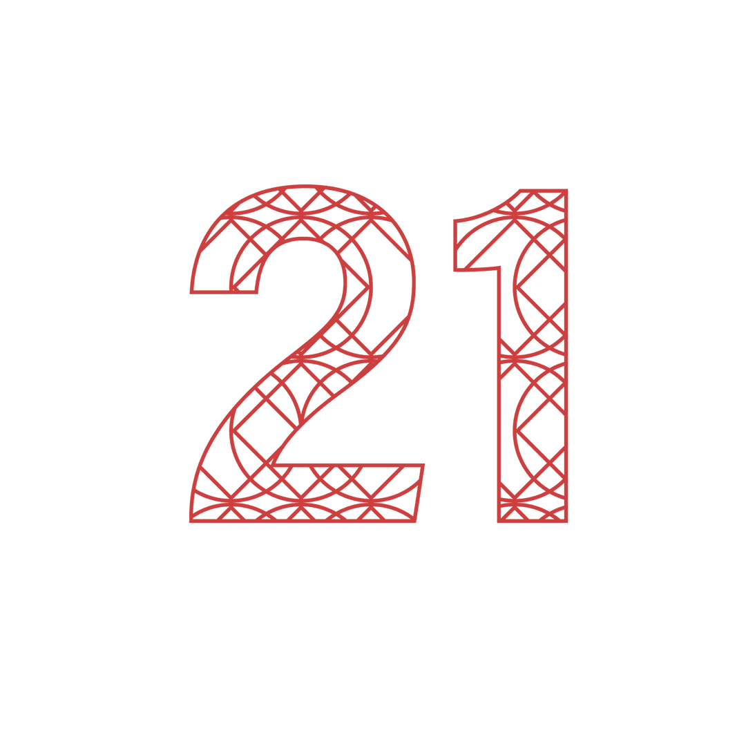 Decorative Red 21 Number on Transparent Background
