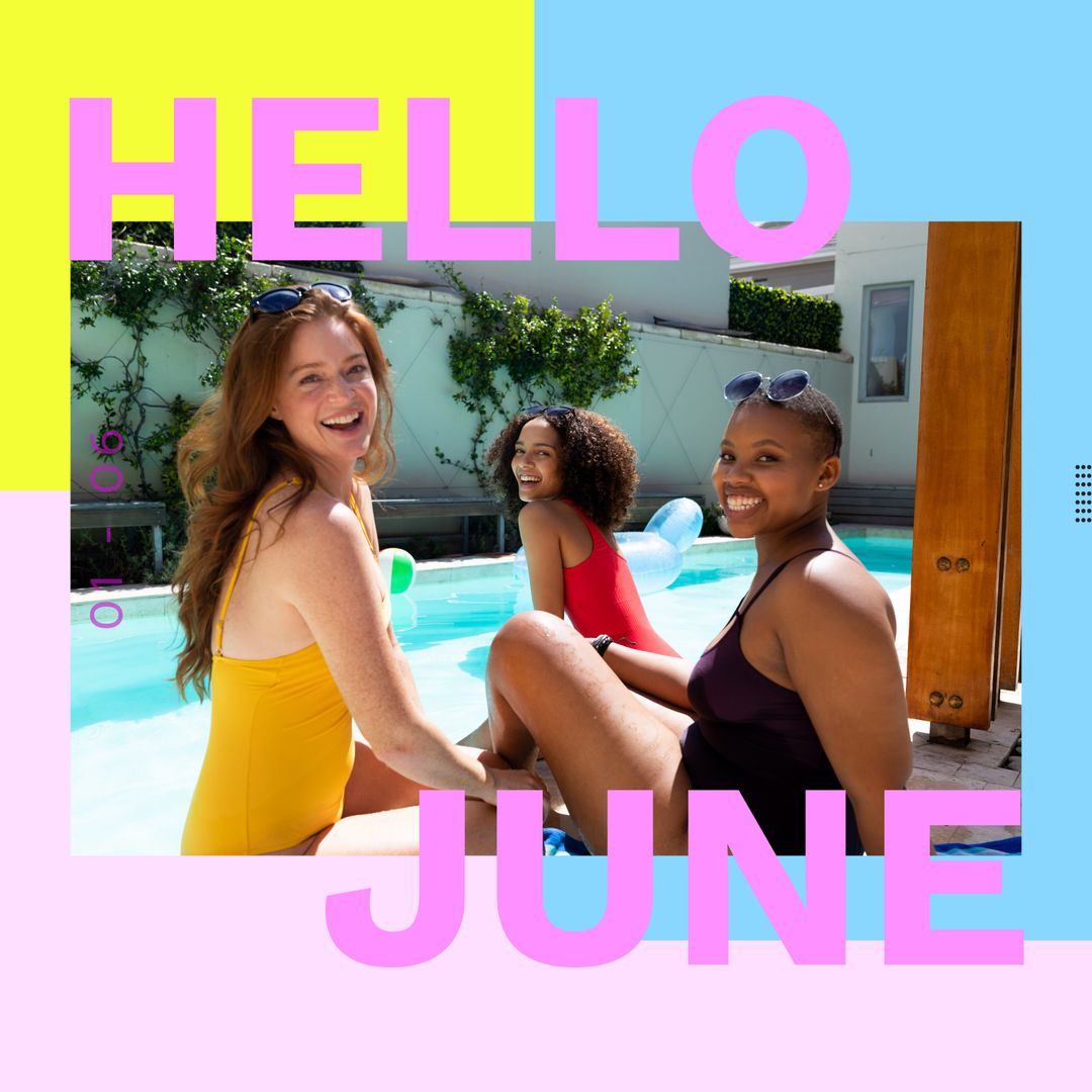 Cheerful Women Celebrating June by Poolside - Download Free Stock Templates Pikwizard.com