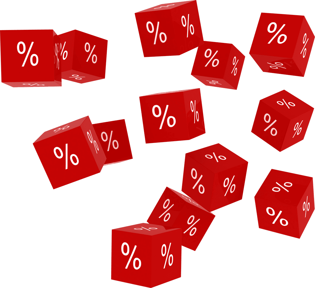Transparent Red Dice with Percentage Symbols Floating