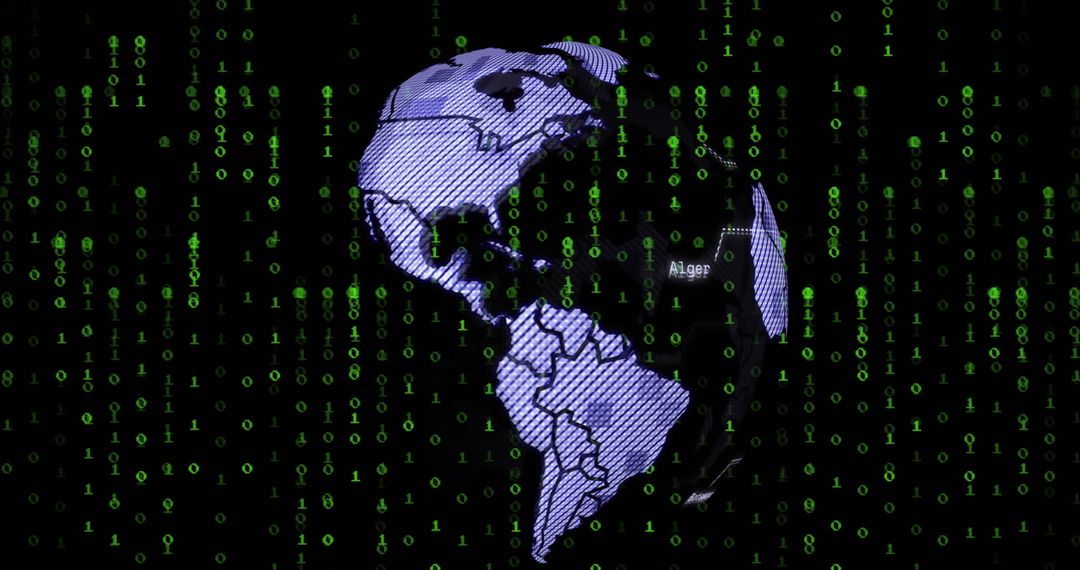 Digital Data Flow Forming Globe on Black Background