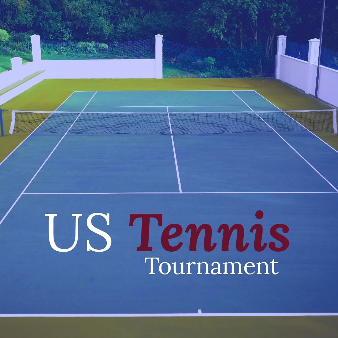 Empty Tennis Court with US Tennis Tournament Text for Sports Event Promotion - Download Free Stock Templates Pikwizard.com