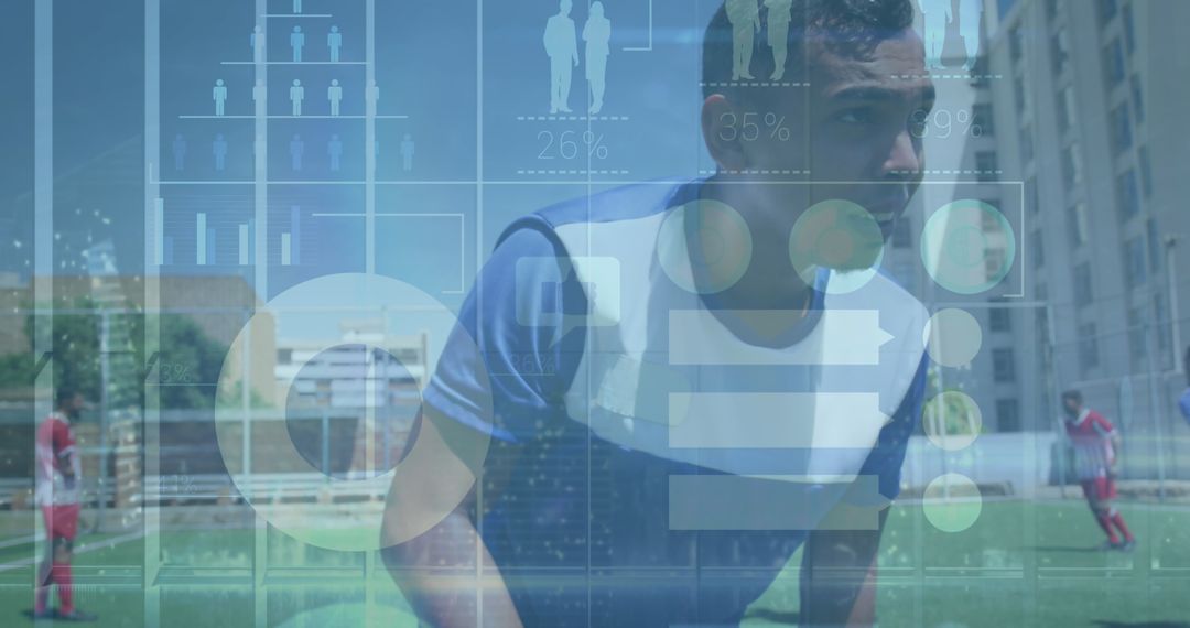 Athletes Analyzing Soccer Data on Sports Field