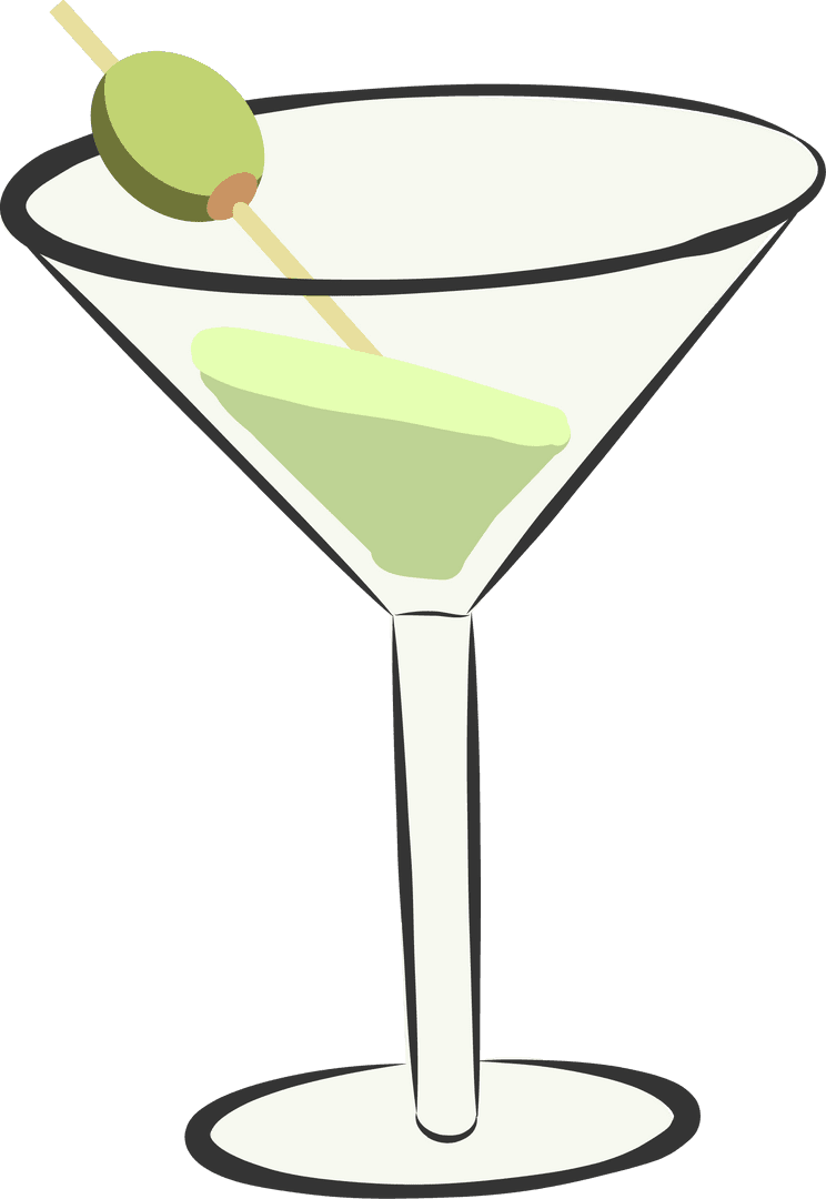 Transparent Martini Glass Vector with Olive Garnish