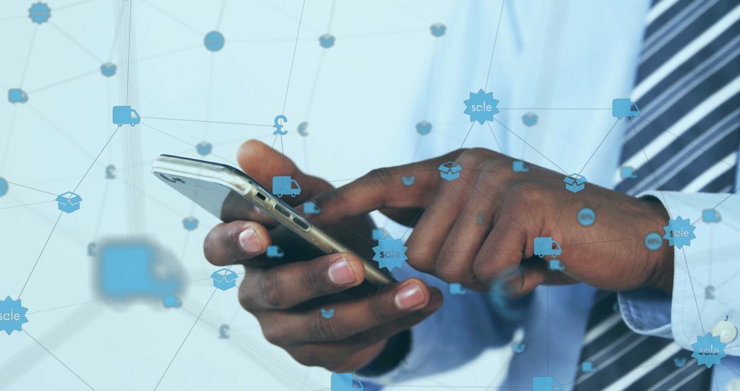 Businessman Connecting Globally with Smartphone and Networking