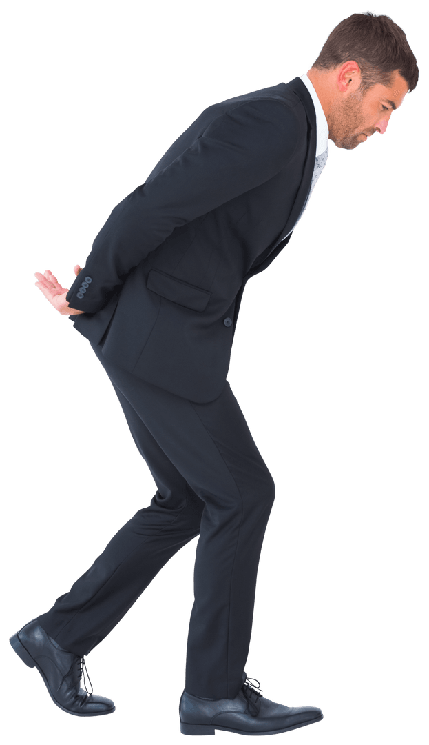 Leaning Caucasian Businessman Isolated on Transparent Background