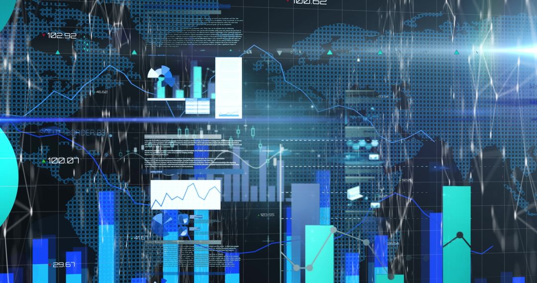 Global Financial Data Analysis with Blue World Map Overlay