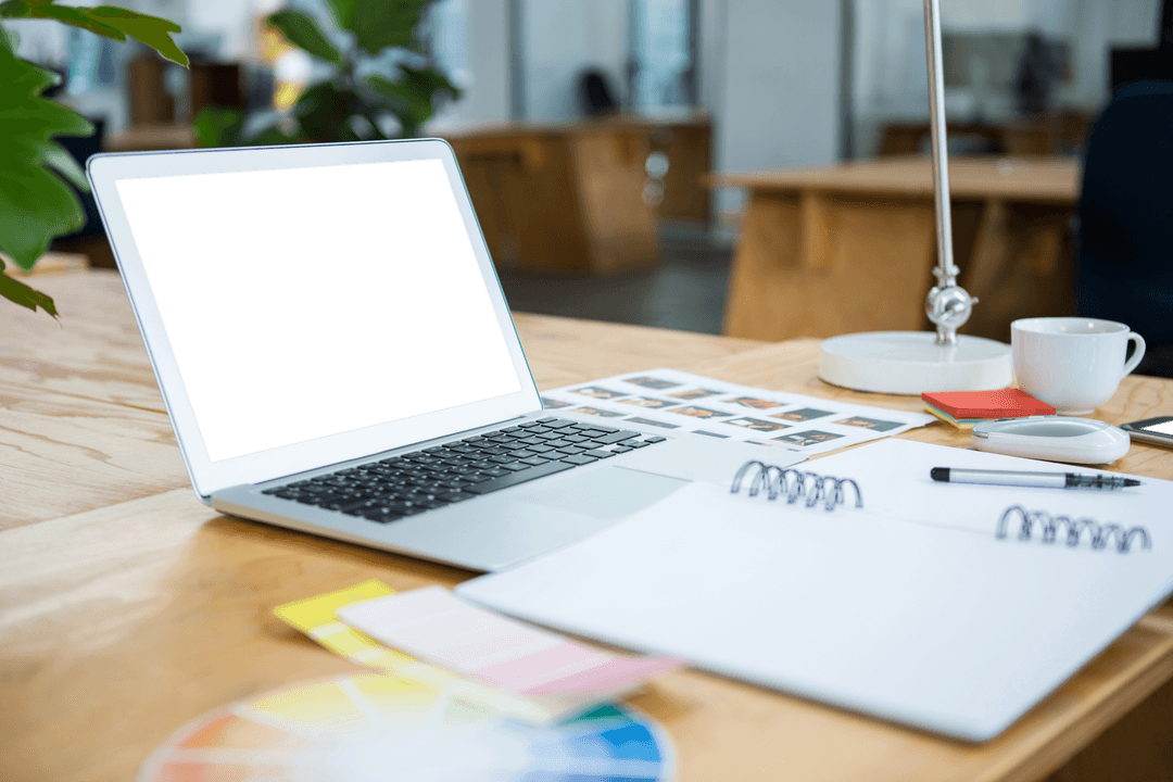 Transparent Laptop Screen in Modern Office with Color Swatch Display