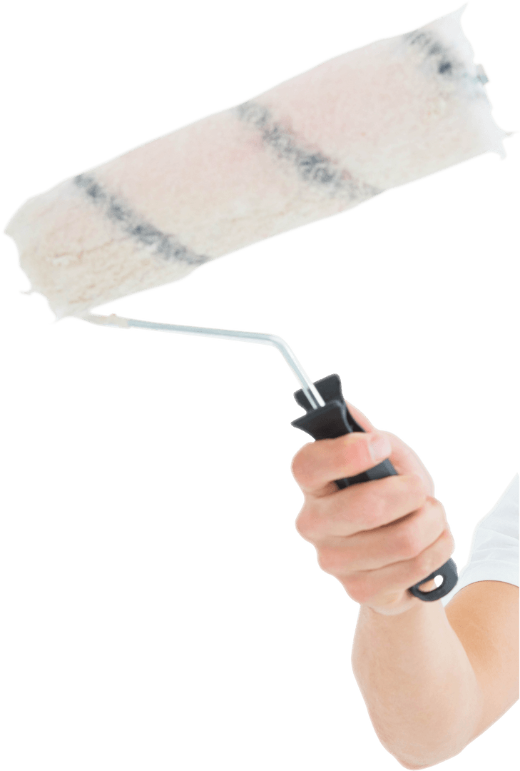 Hand Holding Paint Roller: Eager DIY Preparation on Transparent Background