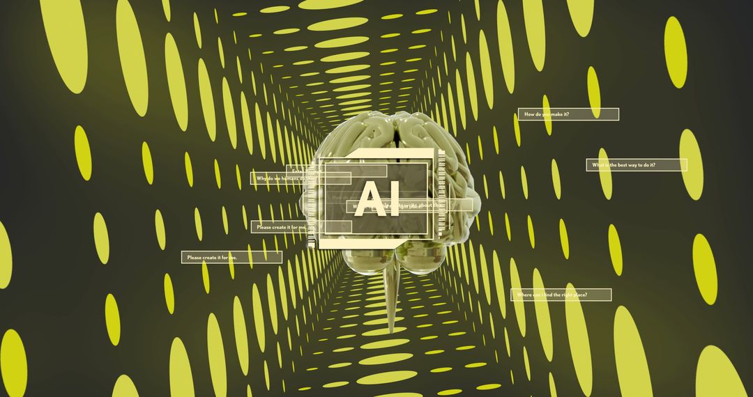 Digital Brain with AI Concept and Abstract Yellow Elements