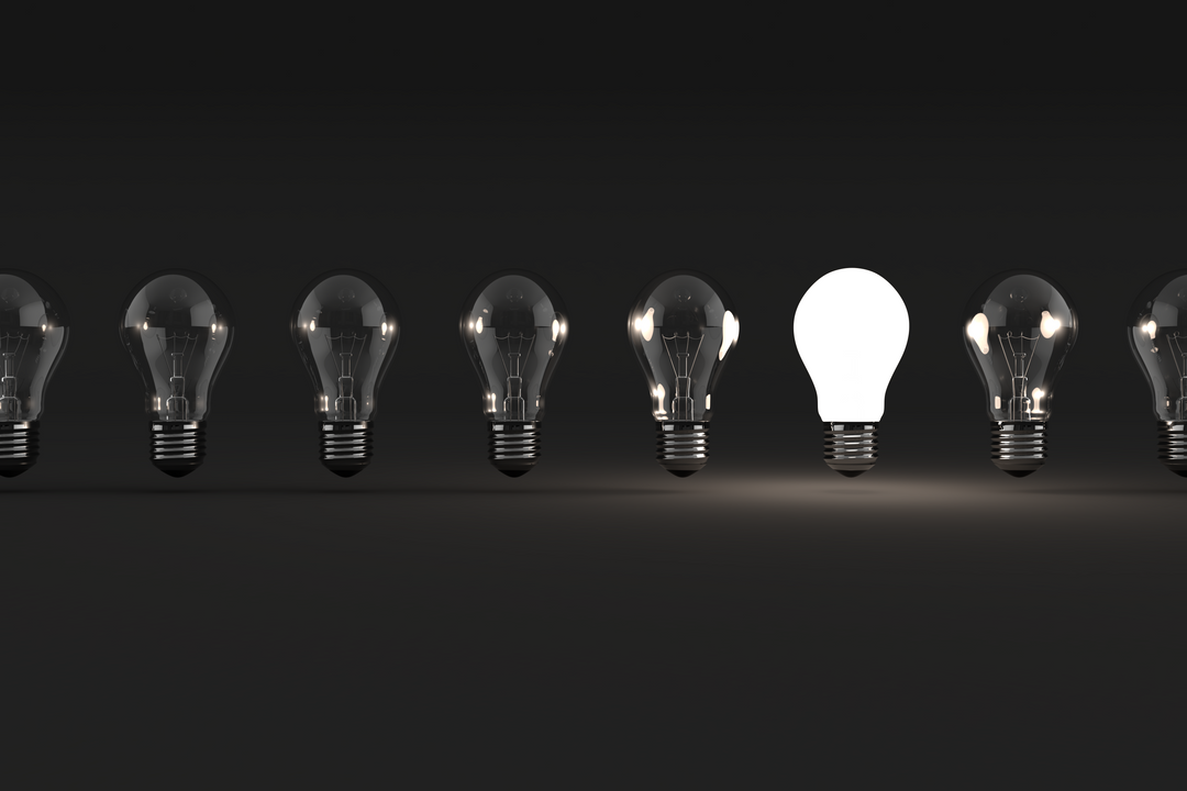 Transparent Light Bulbs Row with One Glowing, Symbolizing Creativity - Download Free Stock Images Pikwizard.com