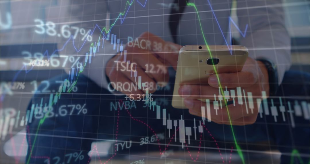 Business Professional Analyzing Stock Market Data with Smartphone