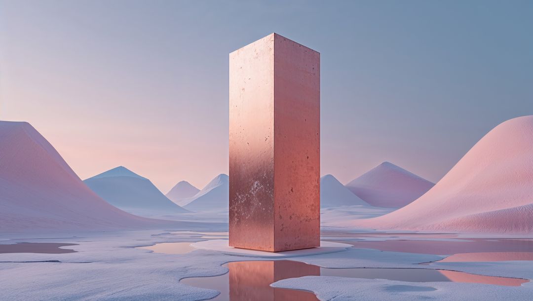 Monolithic Structure in Surreal Winter Landscape