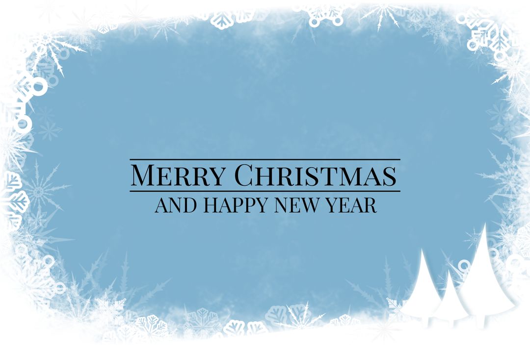Festive Blue Christmas Frame with Snowflakes and Trees