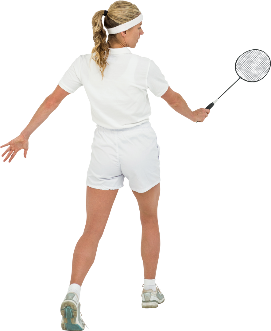 Female Badminton Player Swinging Racket in White Tennis Gear on Transparent Background - Download Free Stock Images Pikwizard.com