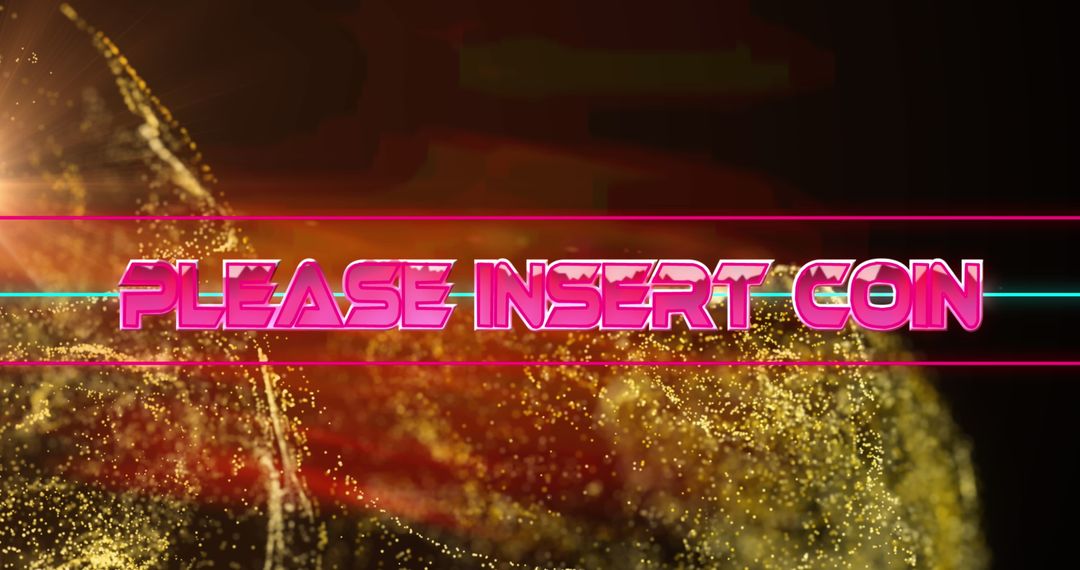 Neon Please Insert Coin Text With Abstract Glowing Design