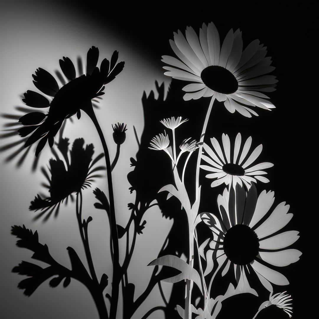 Black and White Daisy Flowers Cast Shadows on Wall - Free Images, Stock Photos and Pictures on Pikwizard.com
