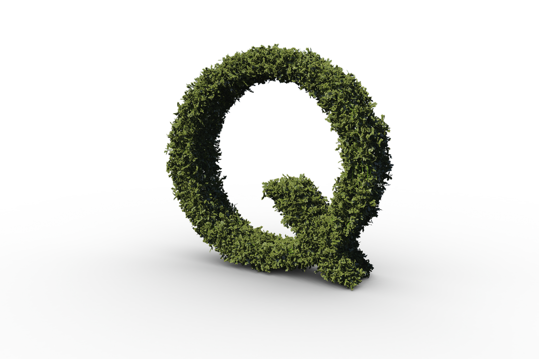 Transparent letter Q made of green foliage shaped in 3D - Download Free Stock Images Pikwizard.com