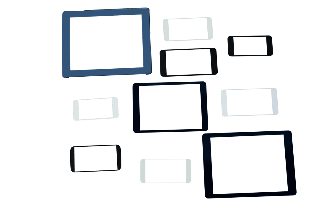 Floating Blue and Black Screens on Transparent Background