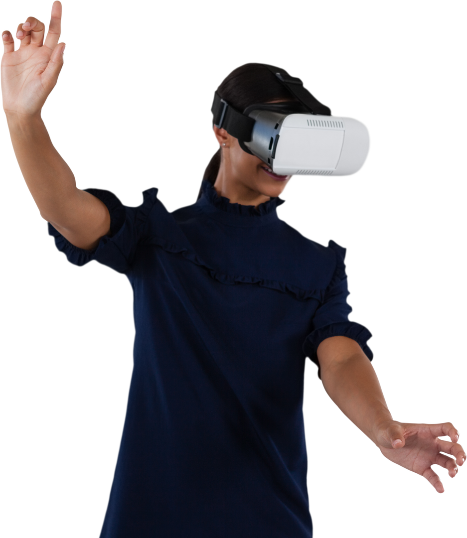 Woman Engaging with Virtual Reality Below Chest Level Transparent Background - Download Free Stock Images Pikwizard.com