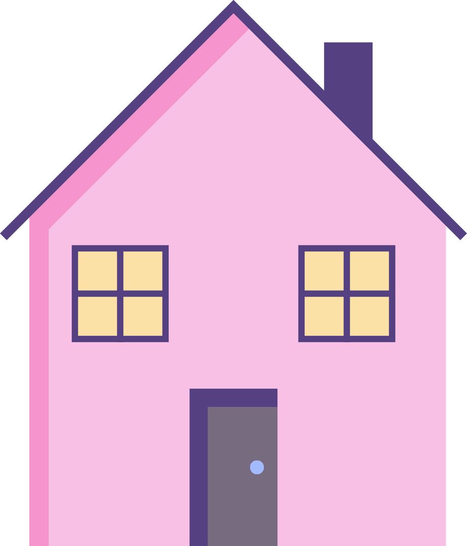 Stylized Pink and Purple House Icon on Transparent Background