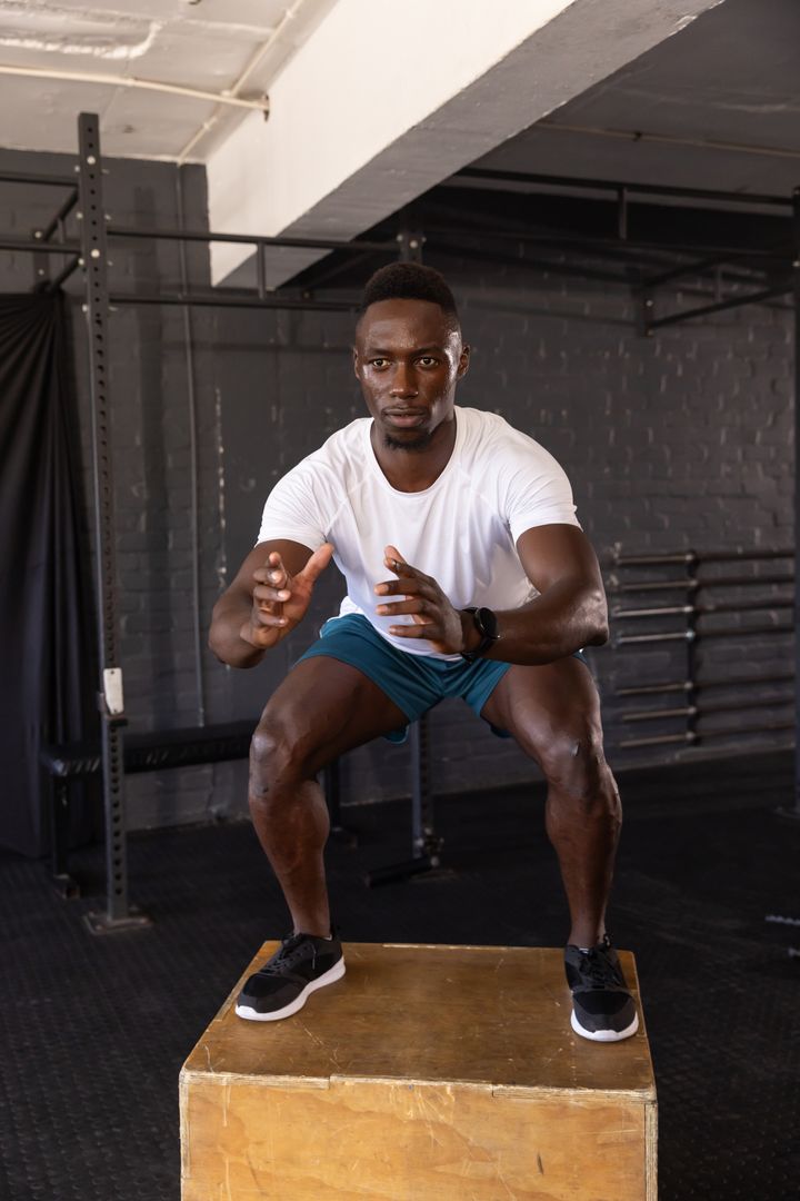 Determined Athlete Focusing on Jump Squat