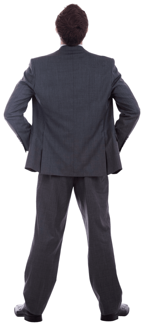 Transparent Back View Businessman in Suit Hands on Hips Confident Pose