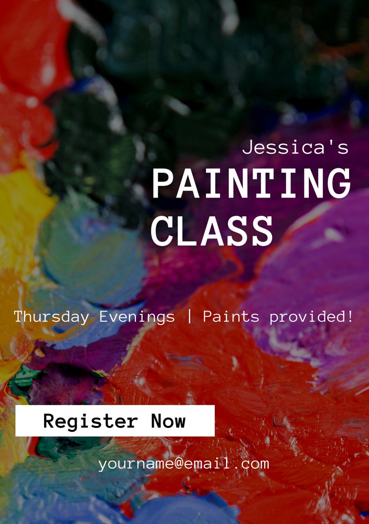 Vibrant Painting Class Workshop Ad with Bright Brush Strokes