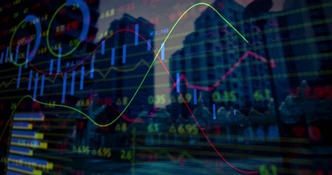 Abstract Financial Data Over City Silhouette Representation