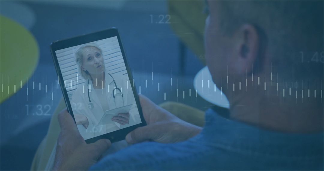 Telehealth Consultation on Tablet in Modern Lounge Setting
