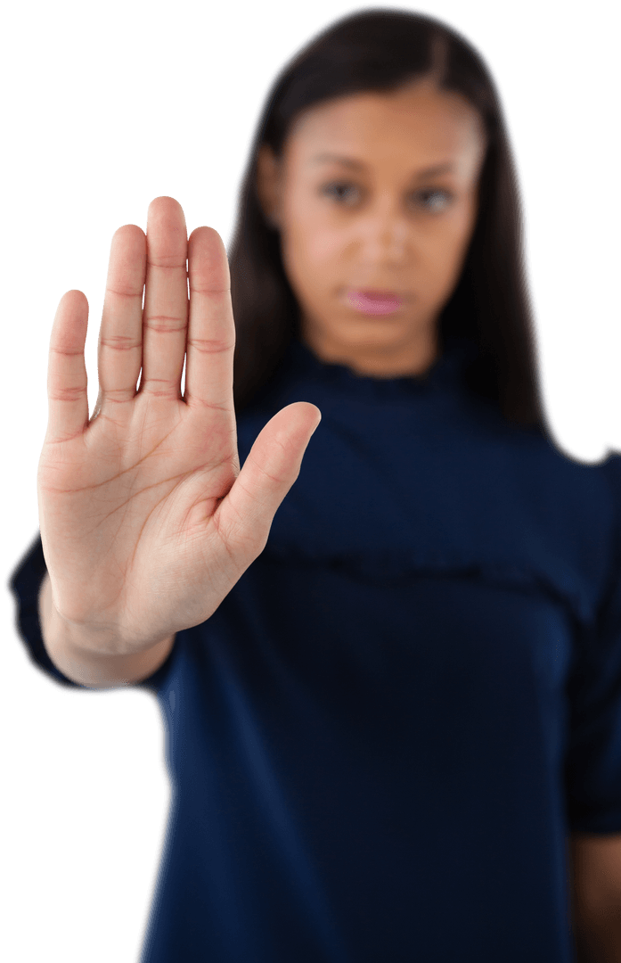 Transparent Serious Woman Showing Stop Gesture