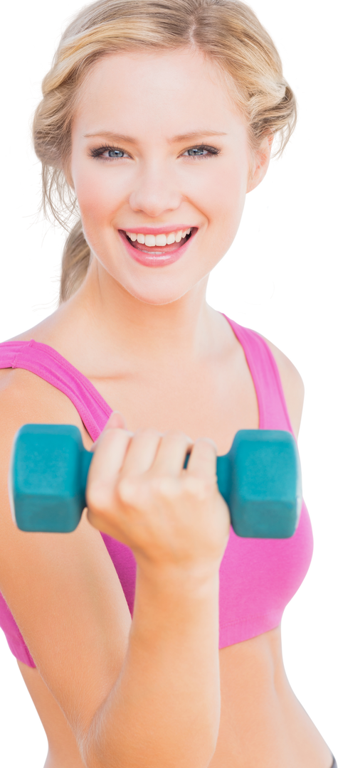 Smiling Woman Exercising with Dumbbell on Transparent Background - Download Free Stock Images Pikwizard.com