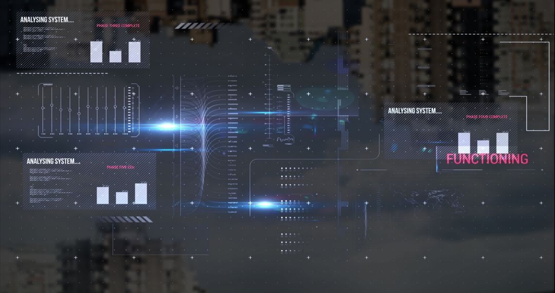 Digital Interface with Data Analysis Over Urban Cityscape