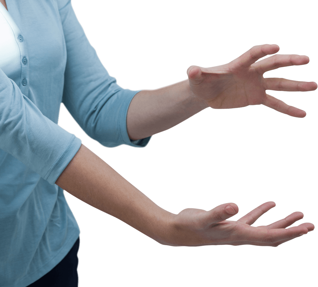 Transparent Midsection of Woman Gesturing in Blue Top Isolated