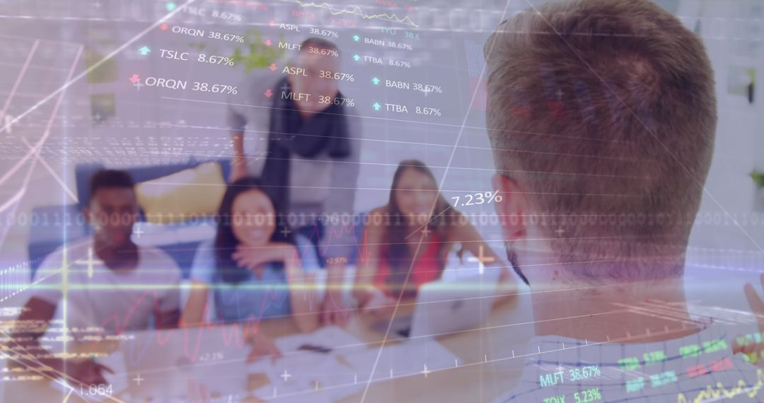 Diverse Team Collaborating with Financial Data Visualization