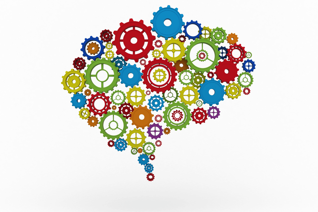 Colorful Gear Brain Speech Bubble on Transparent Background