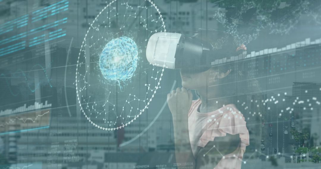 Girl Engaging with Futuristic Virtual Reality Environment