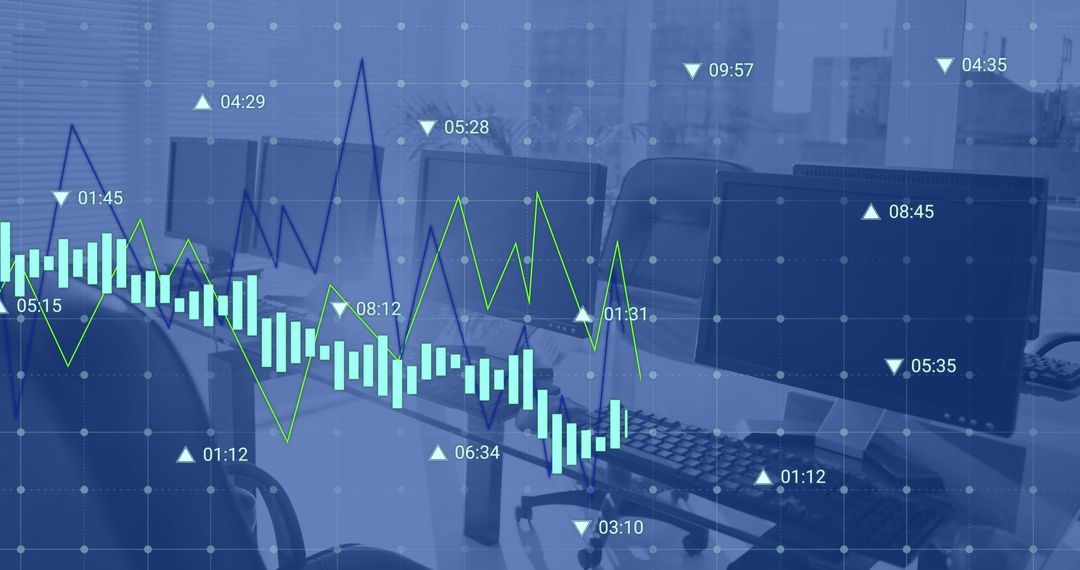 Financial Analysis Dashboard Overlay on Modern Office Workspace