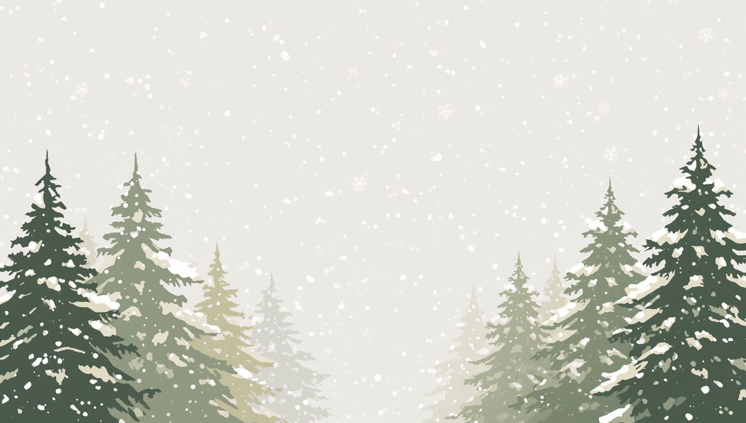 Snowfall Veiling Evergreen Forest, Misty Pine and Fir Holding Snow on Branches