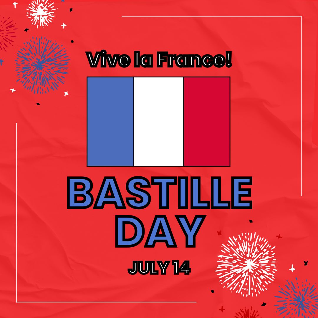 Bastille Day Poster with French Flag and Fireworks - Download Free Stock Templates Pikwizard.com