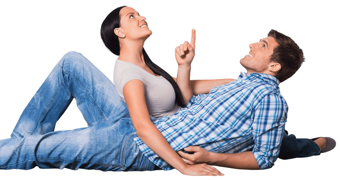 Happy Couple Lounging Together on Transparent Background