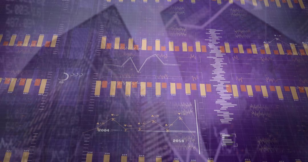 Futuristic Urban Finance with Data Visualization Overlaid on Skyscrapers