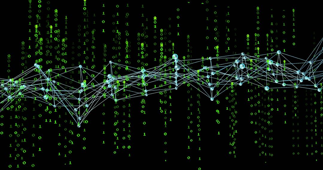 Futuristic Network Connections with Binary Code and Glowing Nodes