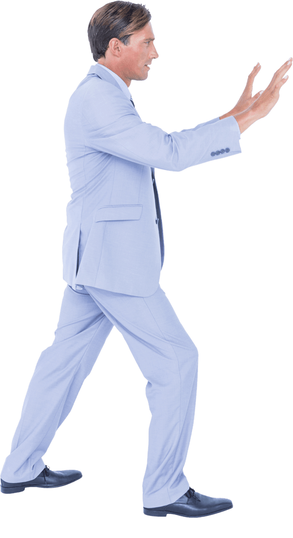 Focused Businessman Pushing Forward in Transparent Background