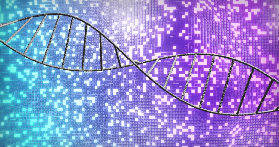 DNA Strand Over Pixelated Background Depicting Bioinformatics