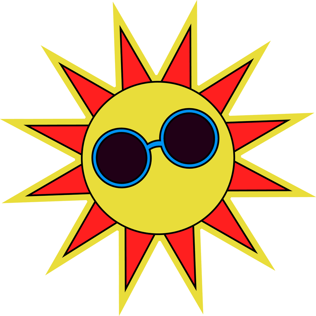 Bright Sun with Sunglasses on Transparent Background